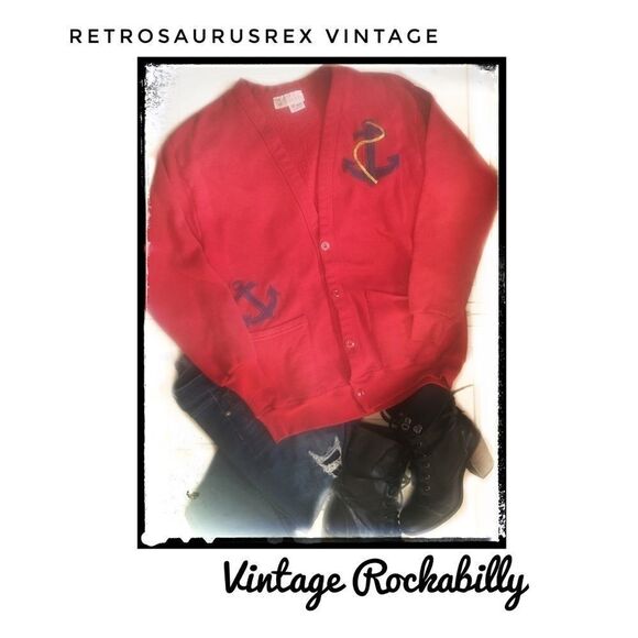 Vintage 1980’s Nautical Rockabilly Anchor Sweater - Picture 1 of 6